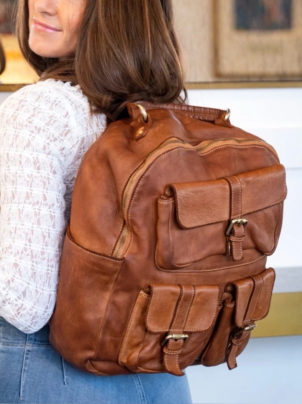 NWT Free People X Bolsa Nova Viva Italian Leather Backpack in Cognac